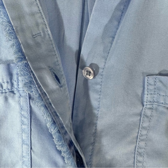 2/$35 Chico's Fringed Button Down Shirt Blue - Picture 5 of 12